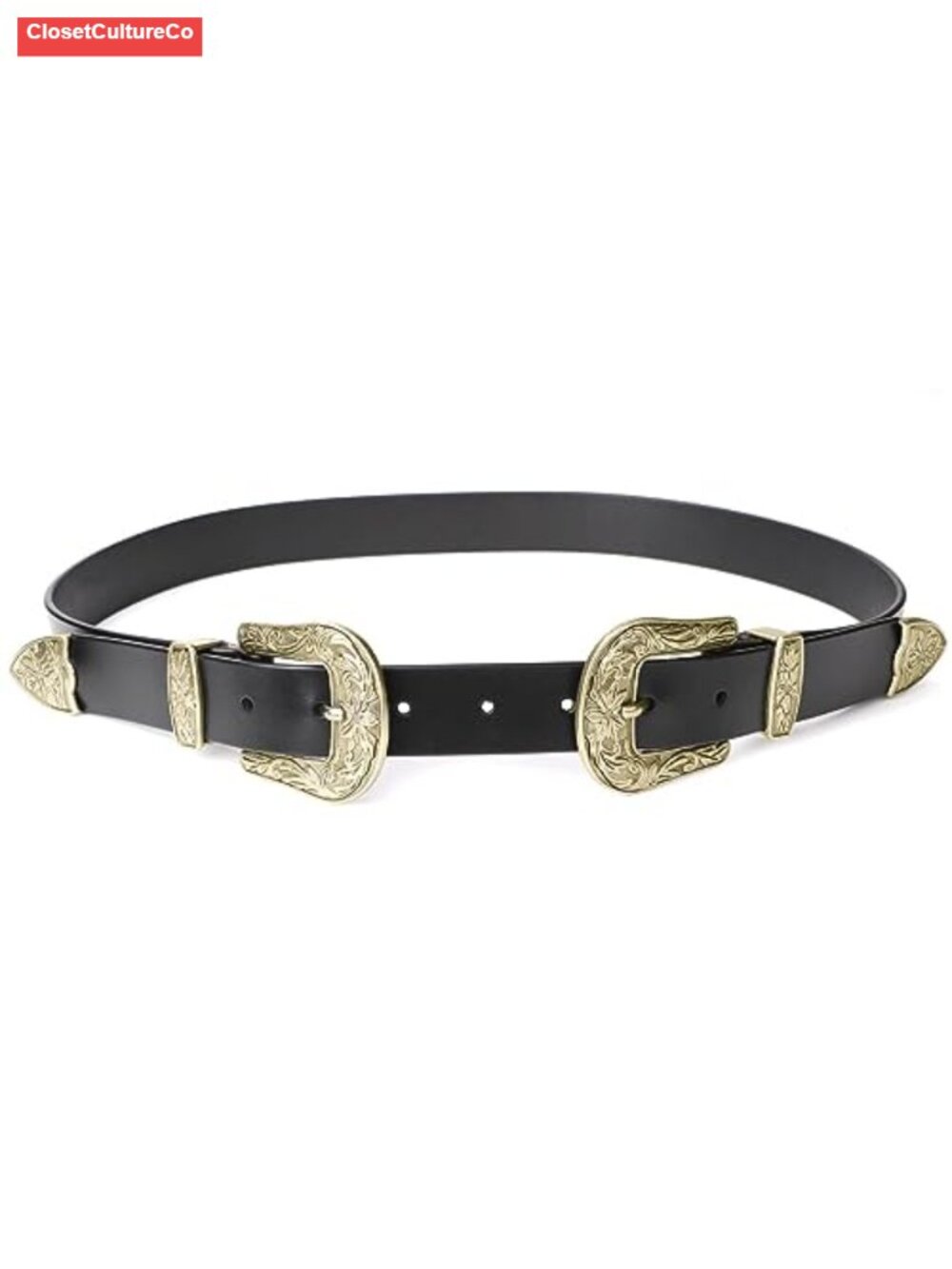 Double Buckle Western Belt Adjustable Faux Leather Cowgirl Country Belt for